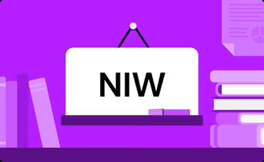 NIW on white board surrounded by books